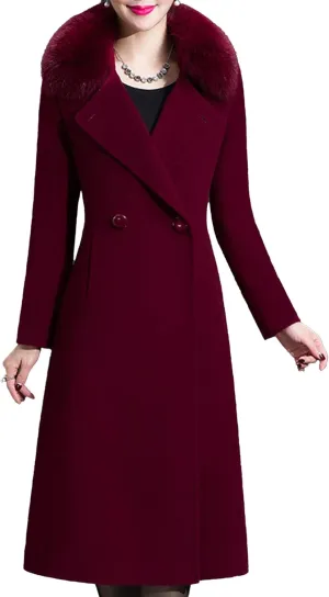 Maiyifu-GJ Women's Winter Mid Long Trench Coat Notch Lapel Single Breasted Coats Casual Fall Winter Overcoat Long Jackets