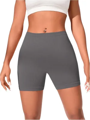 MakeMeChic Women's Workout Biker Shorts Elastic High Waisted Spandex Skinny Yoga Sporty Shorts