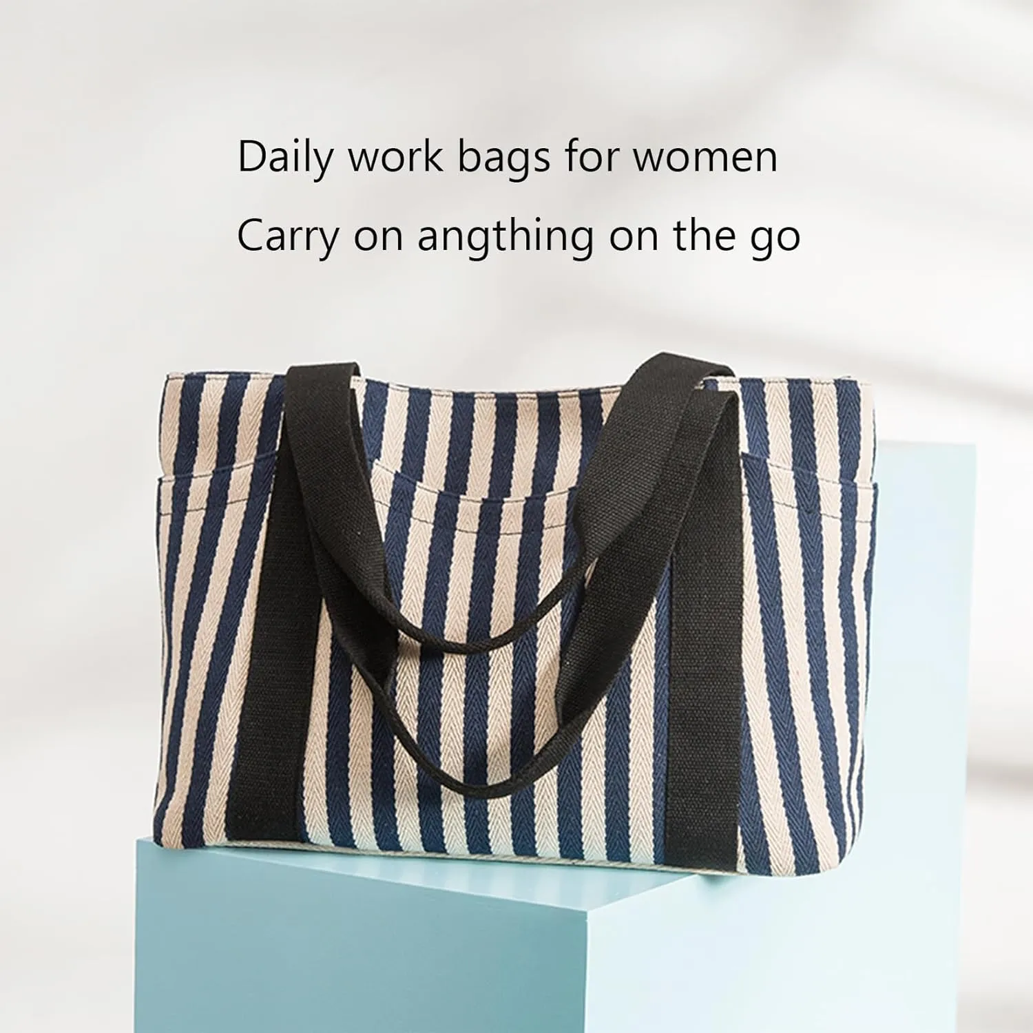 Medium Tote Bag for Women, Canvas Purses Handbags with 7 Pockets & Zippers, Teacher Appreciation Gifts