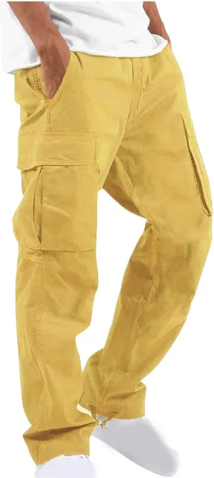 Mens Cargo Pants Stretch Elastic Waist Drawstring Joggers Fashion Casual Hiking Chino Pants with Pockets