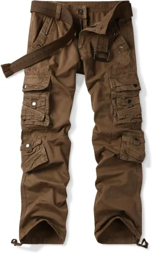 Men's Casual Cargo Cotton Relaxed Fit Tactical Outdoor Work Pants with Multi-Pockets