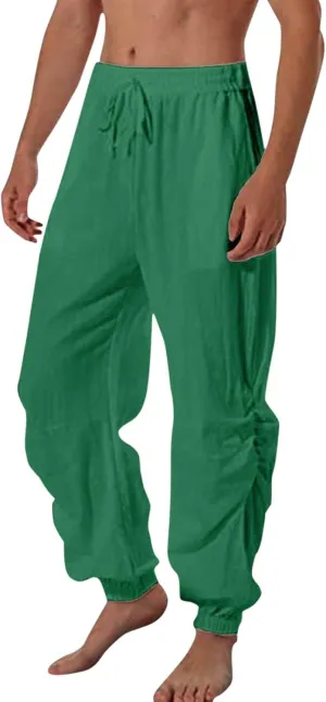 Men's Chino Pants Relaxed Fit Fashion Straight Leg Linen Loose Relaxed Fit Mens Sweatpants with Pockets Men's Pants Casual Elastic Waist Flowy Wide Leg Boho Baggy Loose Work Pants for Men Stretch Pack