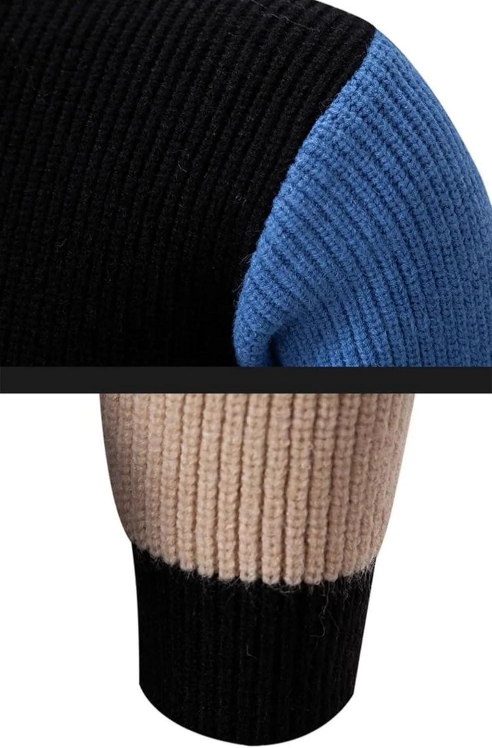 Mens Colorblocked Pullover Sweaters, Pullover Long Sleeve Color Block Cable Knit Long Sleeve Mock Neck Contrast Sweaters