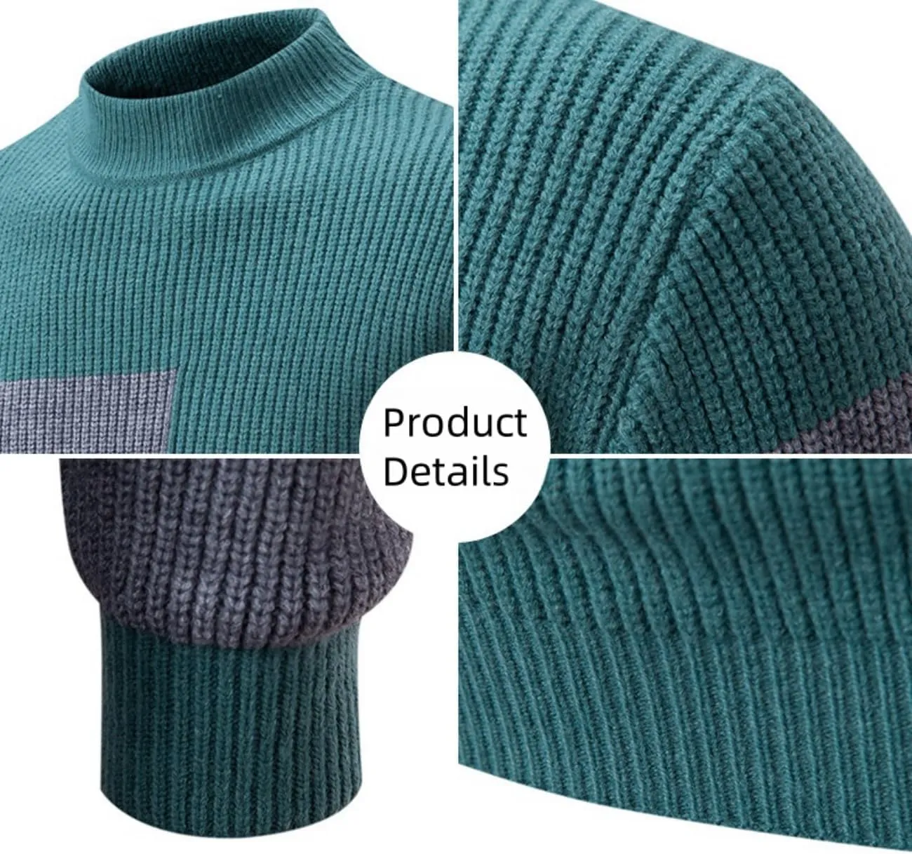 Mens Colorblocked Pullover Sweaters, Pullover Long Sleeve Color Block Cable Knit Long Sleeve Mock Neck Contrast Sweaters