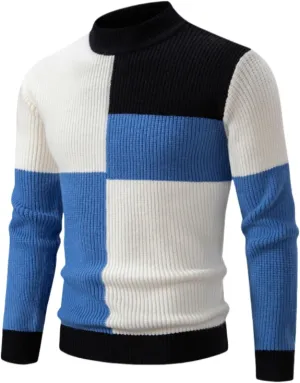 Mens Colorblocked Pullover Sweaters, Pullover Long Sleeve Color Block Cable Knit Long Sleeve Mock Neck Contrast Sweaters