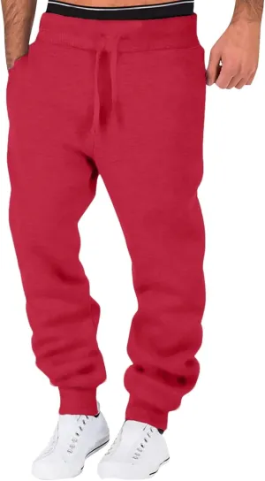 Men's Fleece Cargo Sweatpants Drawstring Loose Waist Solid Color Pants Pocket Active Athletic Workout Sweatpants Men