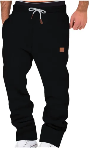 Mens Fleece Lined Sweatpants Casual Open Bottom Joggers Drawstring Elastic Waist Athletic Pants with Pockets