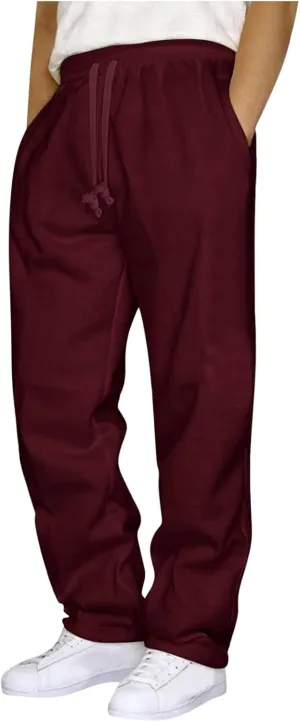 Men's Fleece Lined Sweatpants Open Bottom Loose Fit Yoga Lounge Joggers Casual Athletic Pants with Pockets