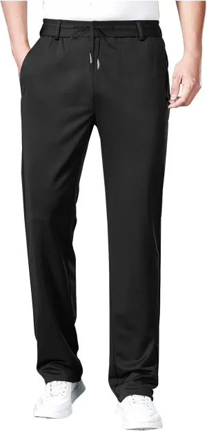 Mens Front Flat Casual Dress Pants Fashion Slim Fit Elastic Waist Stretch Trousers Work Office Slacks with Pockets