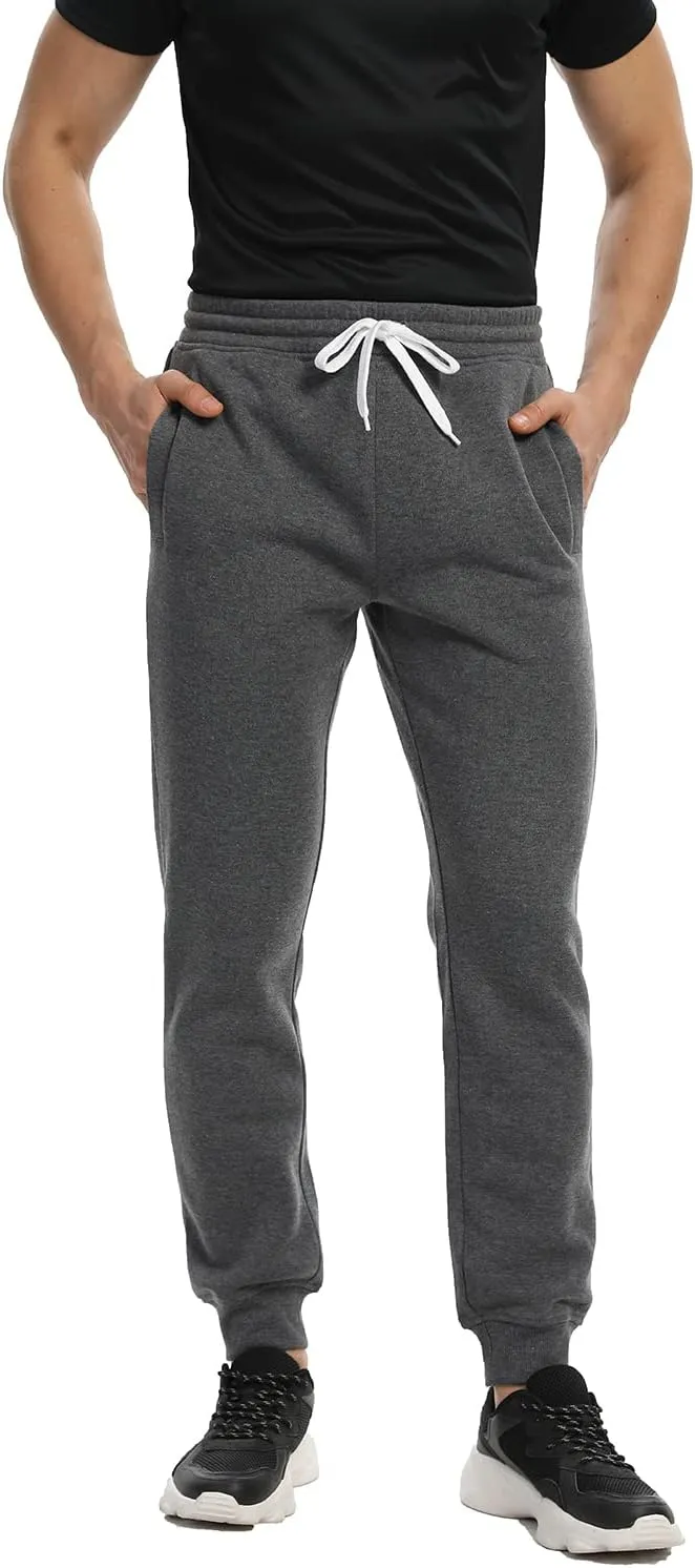 Mens Joggers Sweatpants,3 Pack Fleece Sweat Pants with Pockets/Zipper Pockets Athletic Workout Gym Joggers for Men