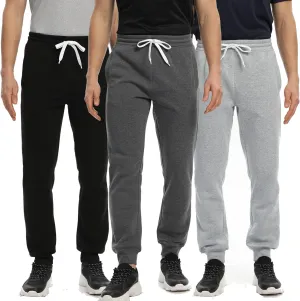 Mens Joggers Sweatpants,3 Pack Fleece Sweat Pants with Pockets/Zipper Pockets Athletic Workout Gym Joggers for Men