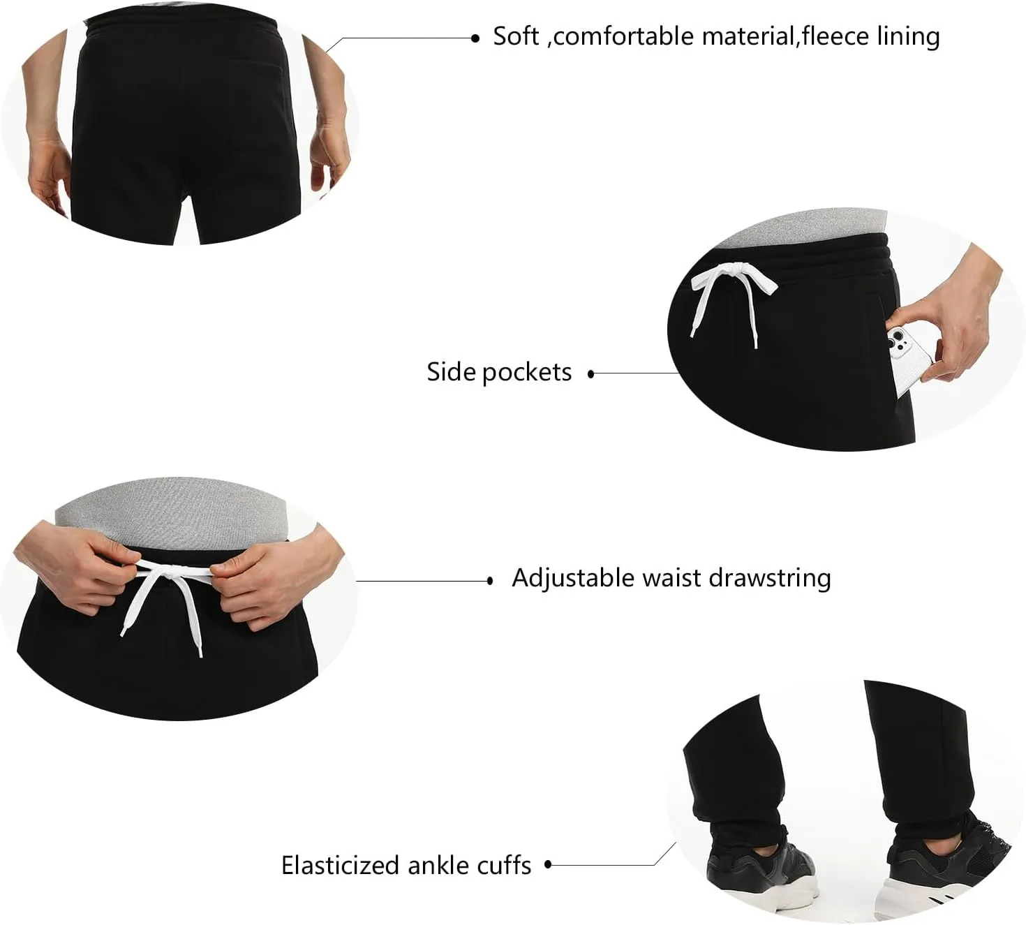 Mens Joggers Sweatpants,3 Pack Fleece Sweat Pants with Pockets/Zipper Pockets Athletic Workout Gym Joggers for Men