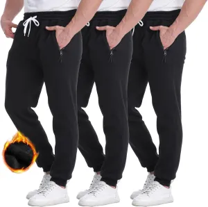 Mens Joggers Sweatpants,3 Pack Fleece Sweat Pants with Pockets/Zipper Pockets Athletic Workout Gym Joggers for Men