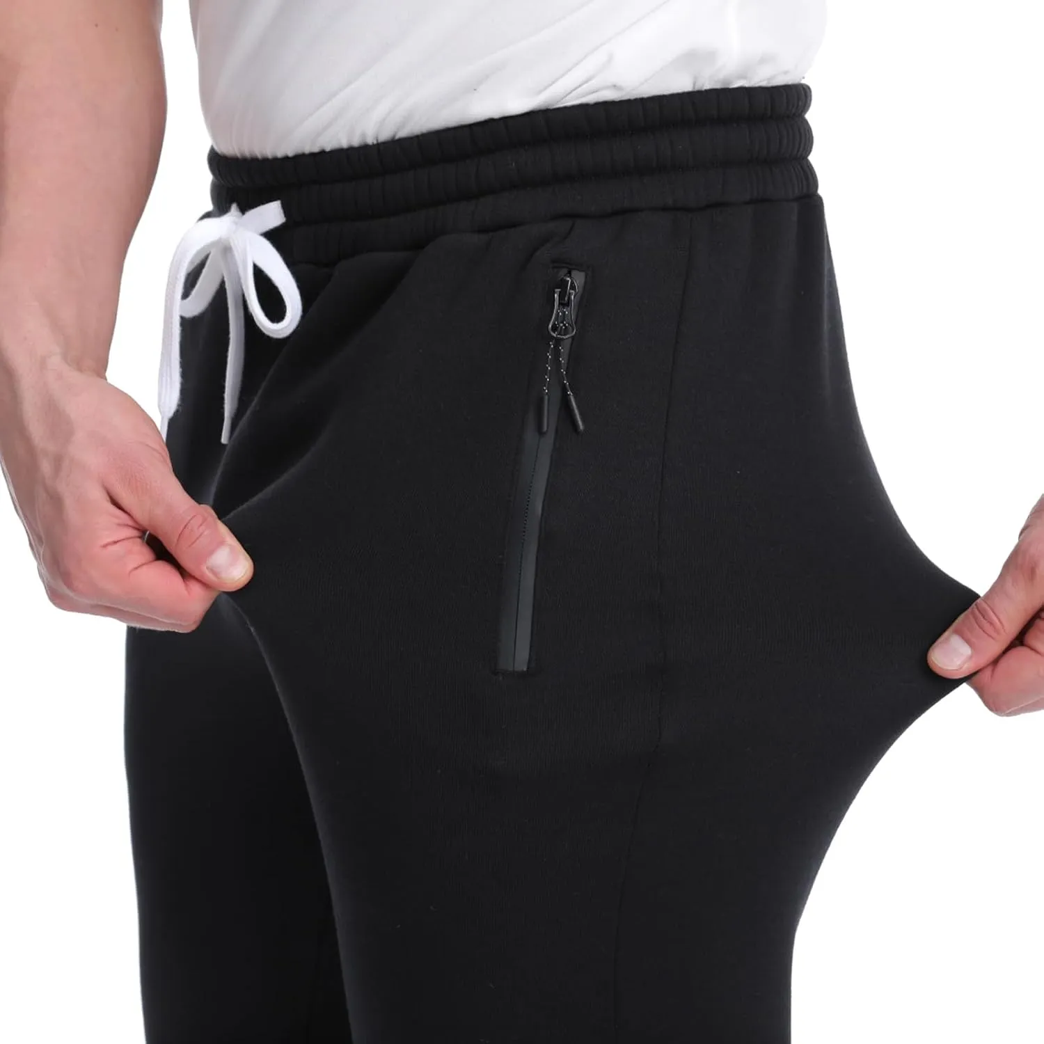 Mens Joggers Sweatpants,3 Pack Fleece Sweat Pants with Pockets/Zipper Pockets Athletic Workout Gym Joggers for Men