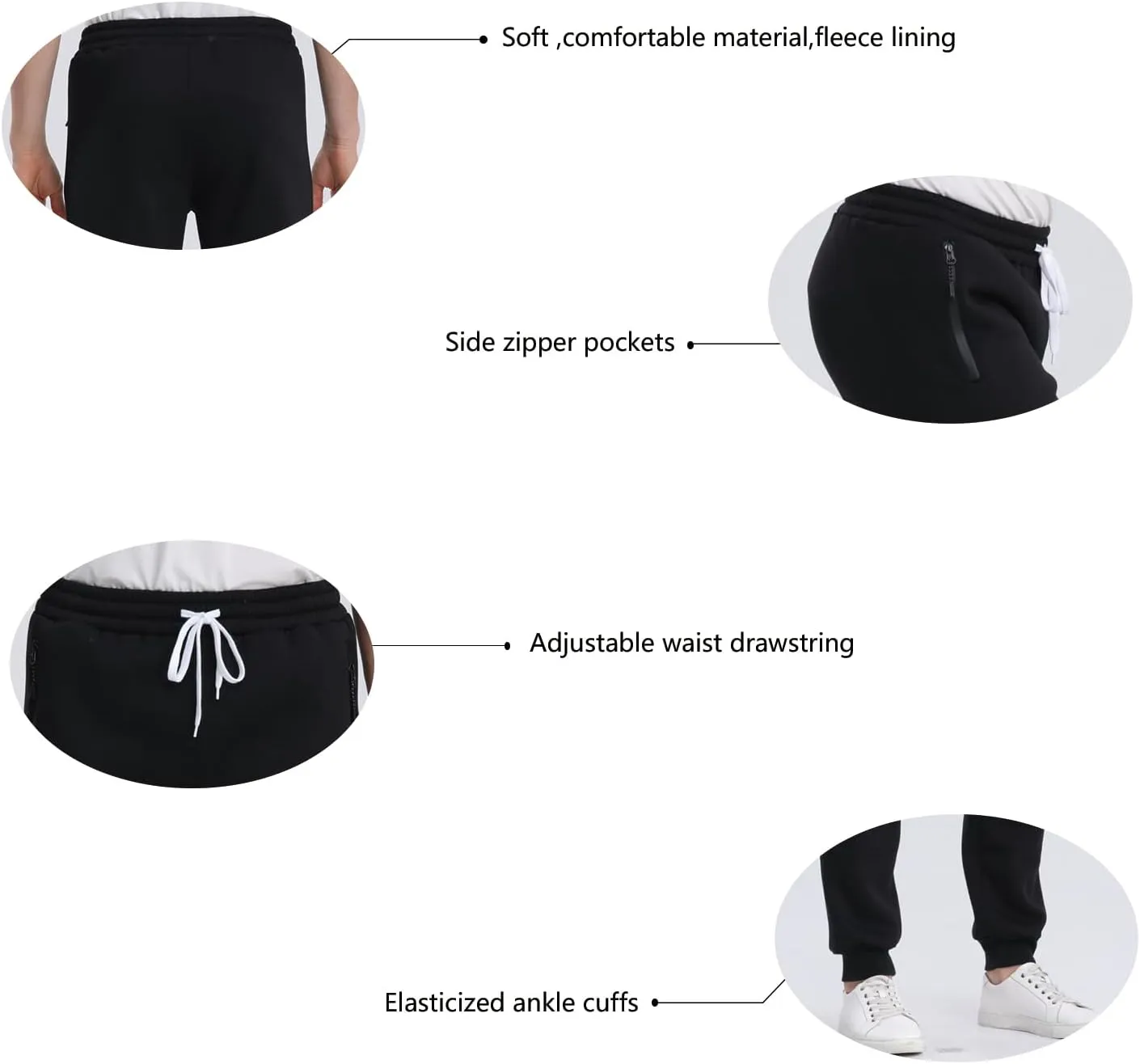 Mens Joggers Sweatpants,3 Pack Fleece Sweat Pants with Pockets/Zipper Pockets Athletic Workout Gym Joggers for Men