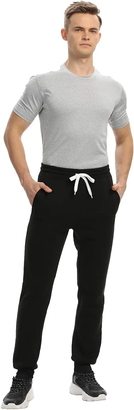 Mens Joggers Sweatpants,3 Pack Fleece Sweat Pants with Pockets/Zipper Pockets Athletic Workout Gym Joggers for Men