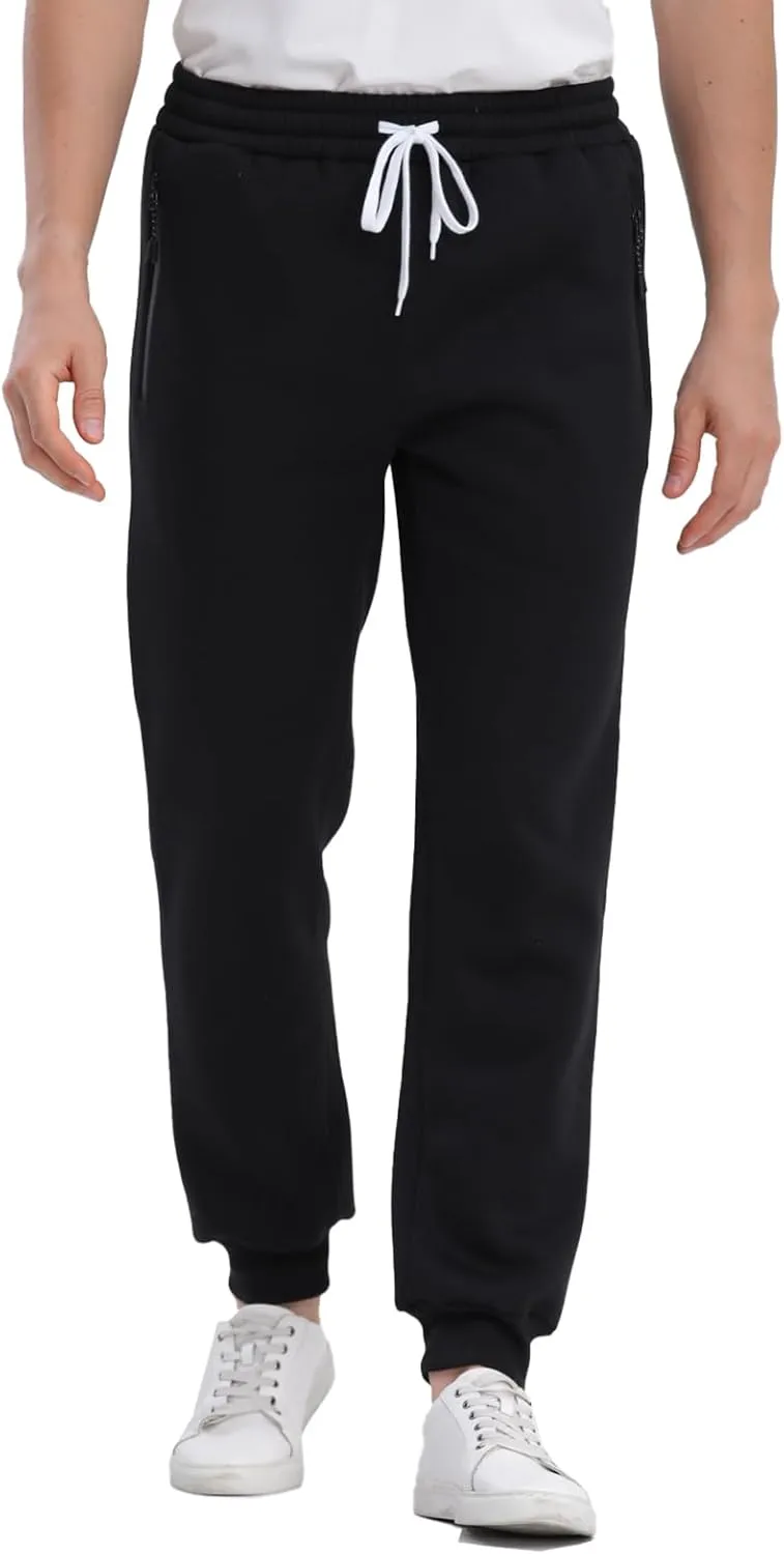 Mens Joggers Sweatpants,3 Pack Fleece Sweat Pants with Pockets/Zipper Pockets Athletic Workout Gym Joggers for Men