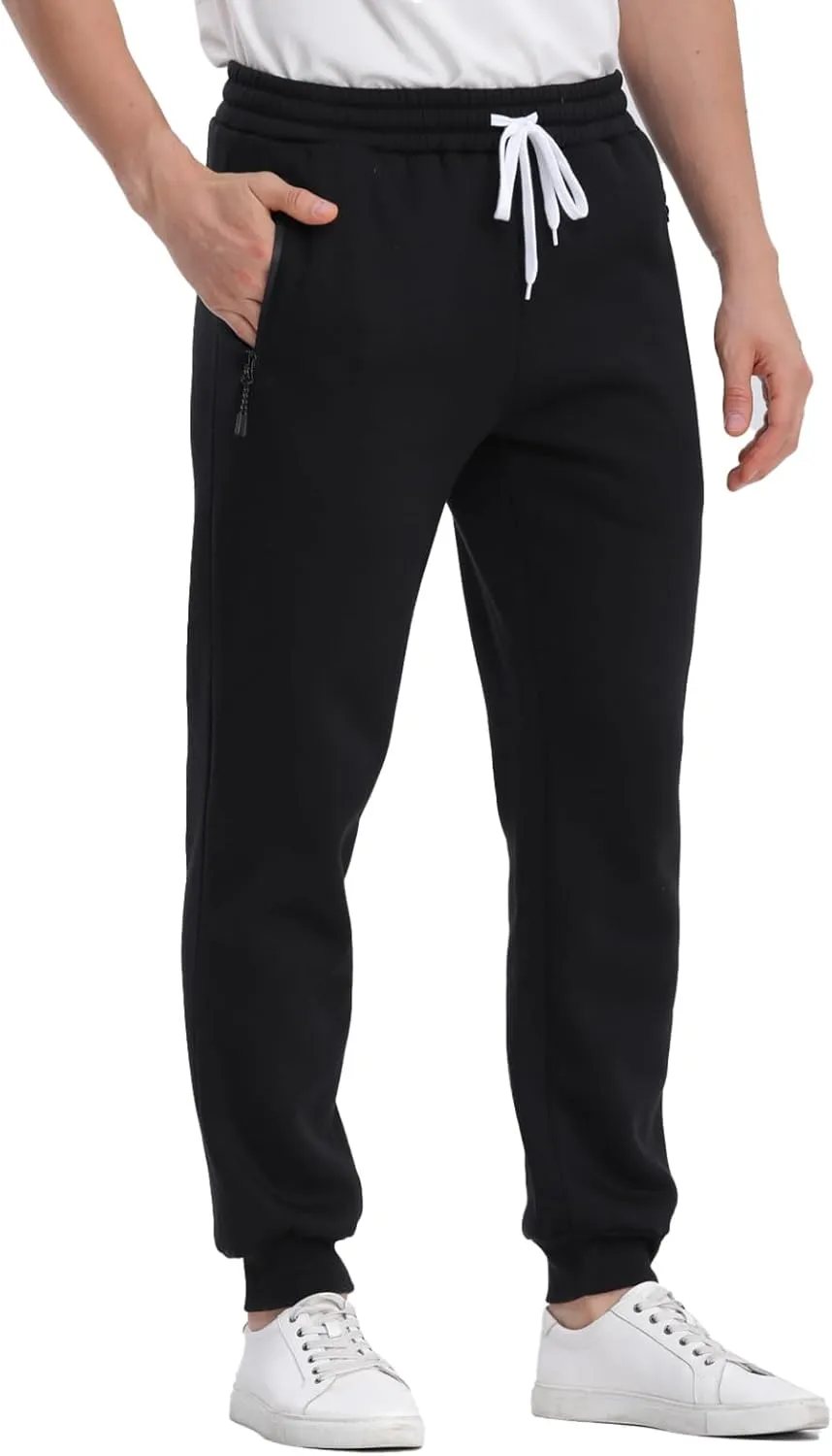 Mens Joggers Sweatpants,3 Pack Fleece Sweat Pants with Pockets/Zipper Pockets Athletic Workout Gym Joggers for Men