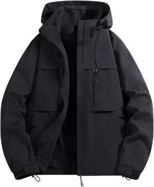 Men's Outdoor Sports Rain Jacket Hooded Windbreaker Lightweight Softshell Jackets Waterproof Rain Coats with Pockets