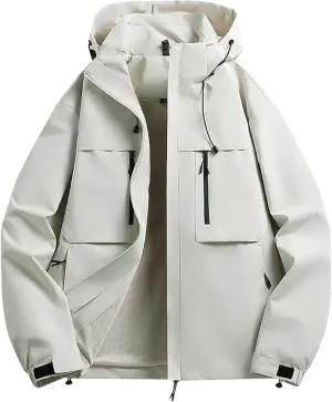 Men's Outdoor Sports Rain Jacket Hooded Windbreaker Lightweight Softshell Jackets Waterproof Rain Coats with Pockets