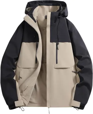 Men's Outdoor Sports Rain Jacket Hooded Windbreaker Lightweight Softshell Jackets Waterproof Rain Coats with Pockets