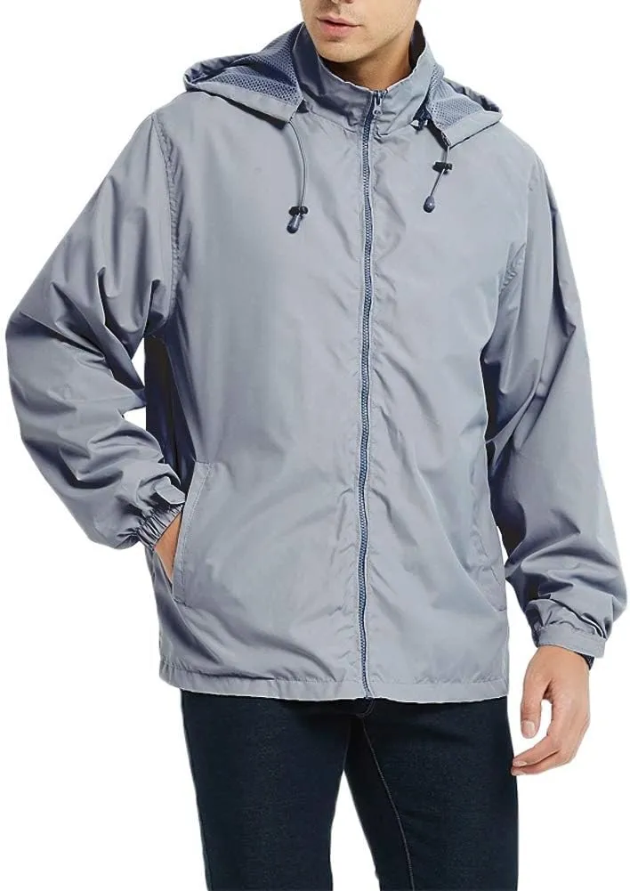 Mens Packable Rain Jacket Lightweight Waterproof Raincoat Golf Motorcycle Rain Gear with Hood Windbreaker