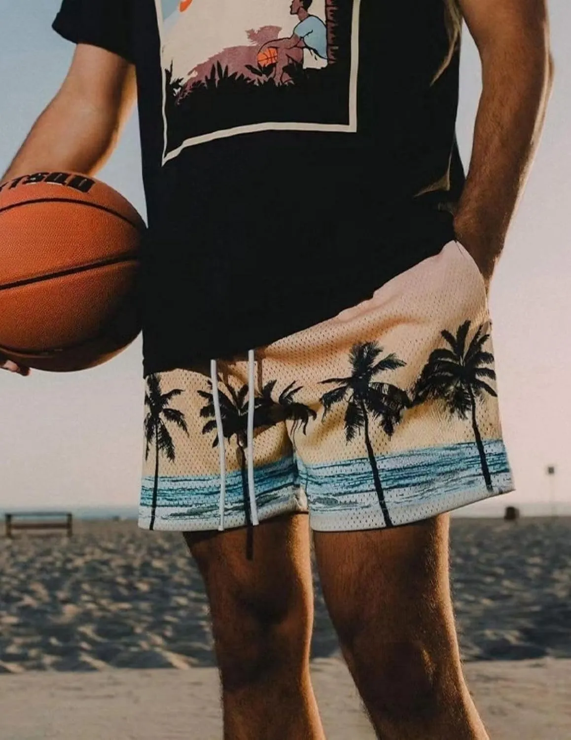 Men's Quick-Dry Shorts with Pockets - Hawaii Print Stretch for Surfing Volleyball, Lightweight Beach Gym Training Shorts.