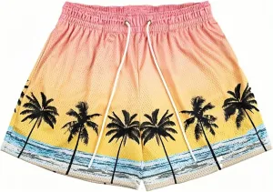 Men's Quick-Dry Shorts with Pockets - Hawaii Print Stretch for Surfing Volleyball, Lightweight Beach Gym Training Shorts.