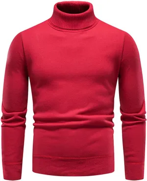 Men's Slim Fit Turtleneck Knit Pullover Sweater Men Slim Fit Long Sleeve Knitted Jumper Tops Mens Solid Thick Knitwear