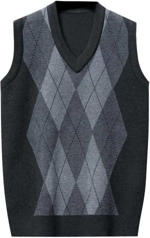 Men's Sweater Vests Argyle Plaid Graphic Print Knitted Pullover Sweater V Neck Sleeveless Comfort Soft Jumper Tops