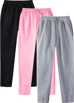 Mens Sweatpants Pack of 3 Fleece Lined Open Bottom Joggers Drawstring Elastic Waist Athletic Pants with Pockets