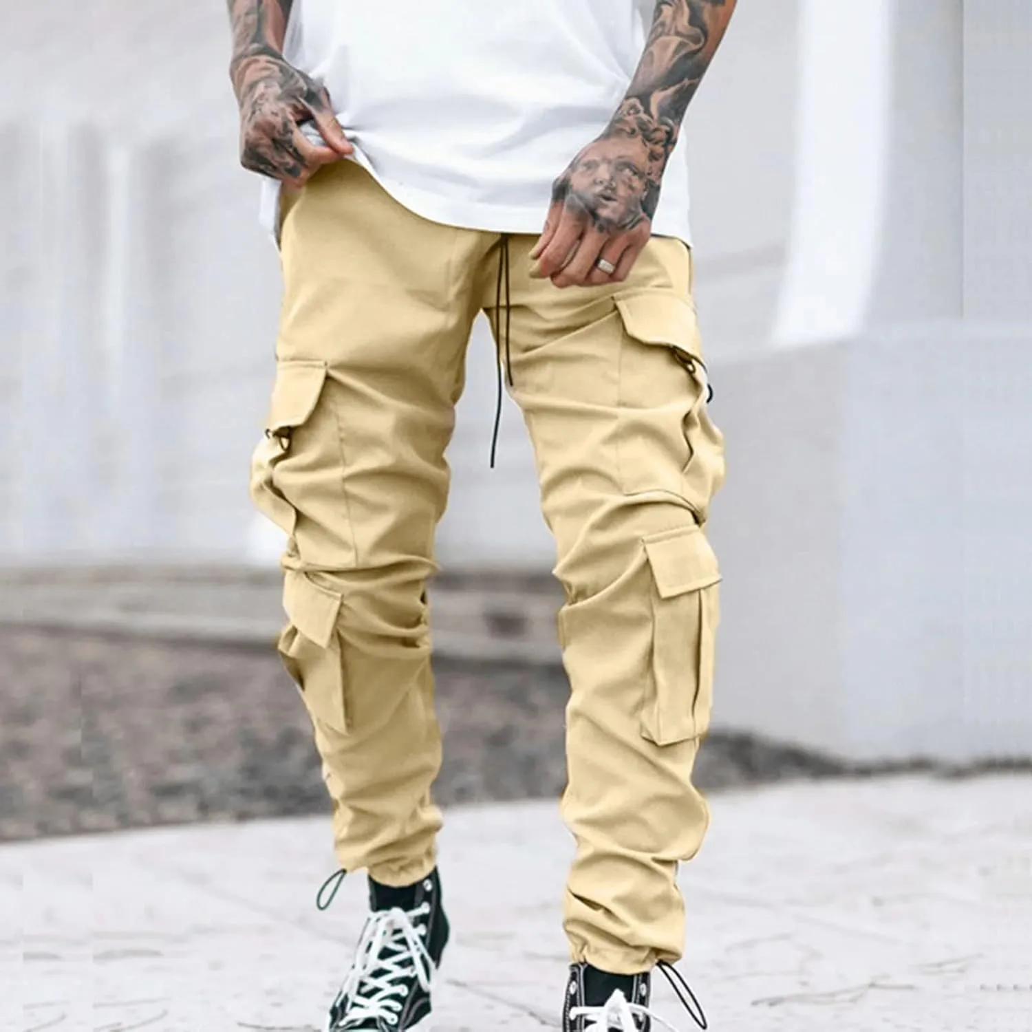 Mens Sweatpants with Pockets Big and Tall Pants Joggers Pants for Men with Zipper Pockets Slim Fit Drawstring Tapered