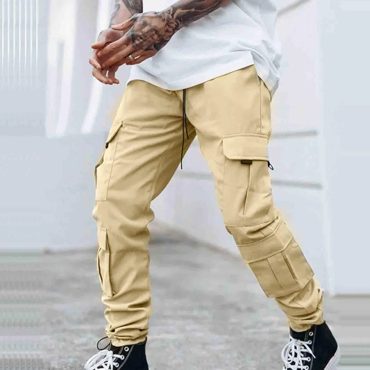 Mens Sweatpants with Pockets Big and Tall Pants Joggers Pants for Men with Zipper Pockets Slim Fit Drawstring Tapered