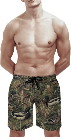 Men's Swim Trunks Hawaiian Bathing Duck Hunting Camo Mesh Lining Suit Swimsuits Beach Shorts