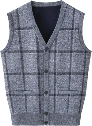 Men's V Neck Vest Sweater Sleeveless Knitted Pullover Vintage Ribbed Tops Lightweight Knitwear Casual Loose Sweaters