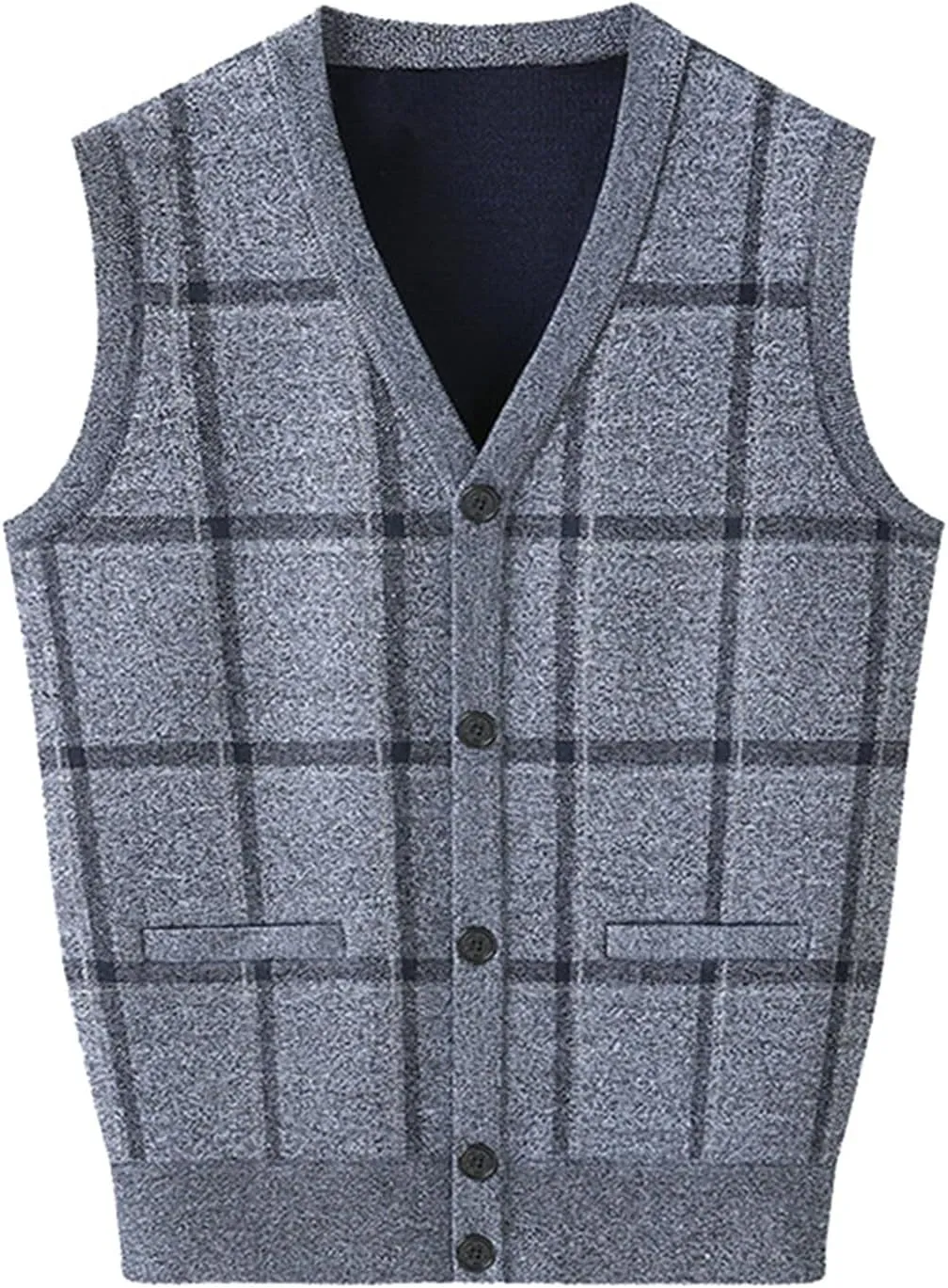 Men's V Neck Vest Sweater Sleeveless Knitted Pullover Vintage Ribbed Tops Lightweight Knitwear Casual Loose Sweaters