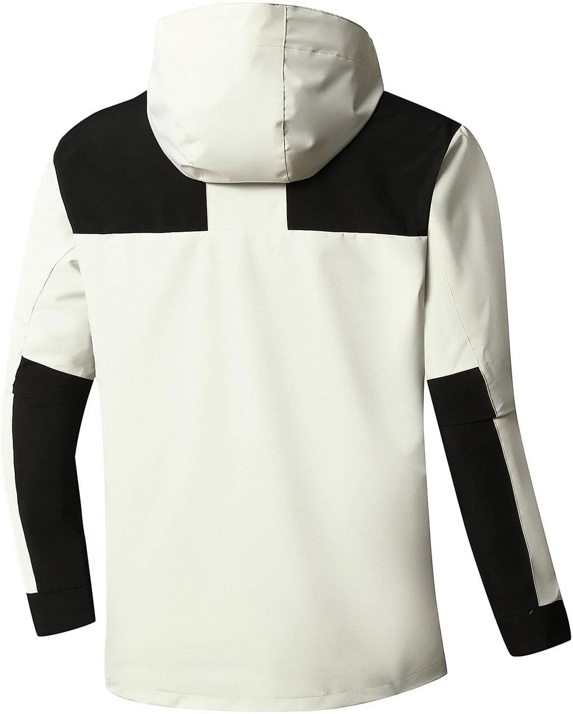Mens Waterproof Rain Jacket with Removable Hood Fashion Color Block Rain Coat Outdoor Windbreaker with Pockets