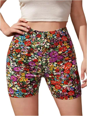 Milumia Women's Floral Biker Shorts High Waist Tummy Control Gym Yoga Workout Shorts