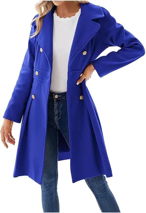 Mmoneyake Women's Fashion Trench Coat Notch Lapel Double Breasted Peacoat Elegant A Line Pea Coats Wool Blend Overcoat Jacket