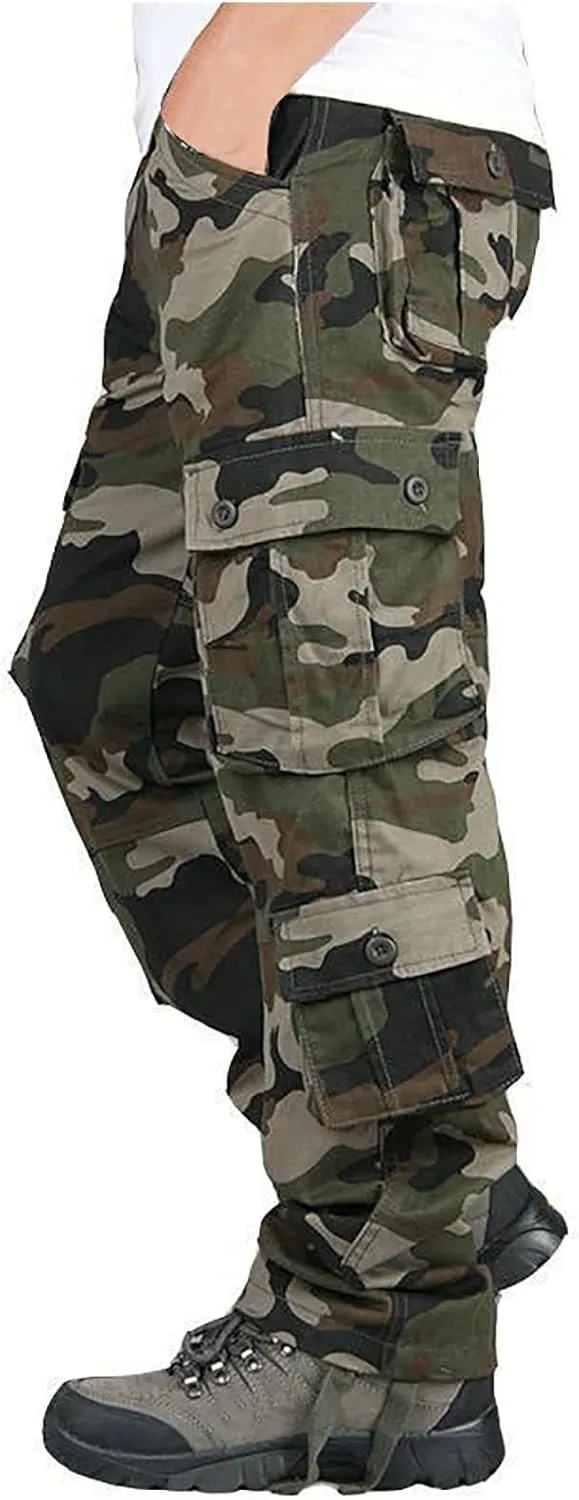 Muscularfit Mens Cargo Pants with Pockets Stretch Camo Multi Pockets Sport Sweatpants Camouflage Causal Joggers Athletic Pant