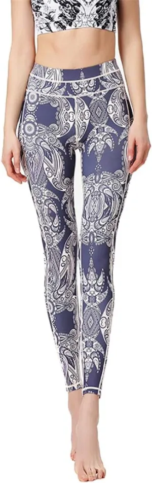 NAMCYANLY Printed Leggings with Pockets for Women High Waist Yoga Pants Workout Pants