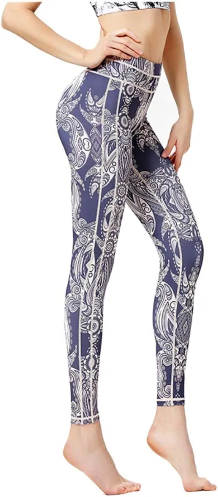 NAMCYANLY Printed Leggings with Pockets for Women High Waist Yoga Pants Workout Pants