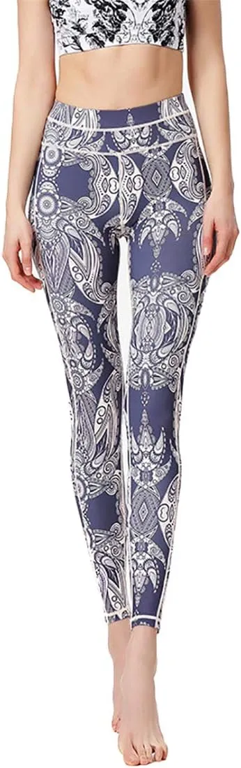 NAMCYANLY Printed Leggings with Pockets for Women High Waist Yoga Pants Workout Pants