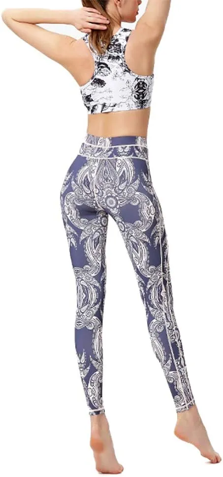 NAMCYANLY Printed Leggings with Pockets for Women High Waist Yoga Pants Workout Pants