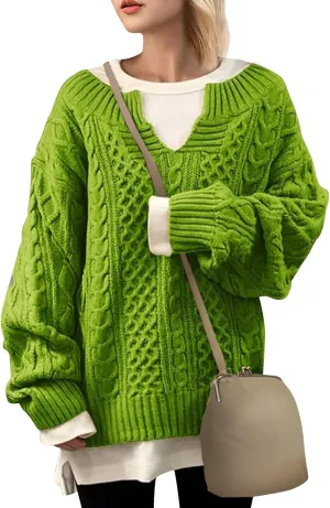 NBXNZWF Women's Oversized Chunky Sweaters Long Sleeve V Neck Loose Cable Knit Pullover Fall Winter Warm Jumper Knitwear
