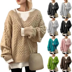 NBXNZWF Women's Oversized Chunky Sweaters Long Sleeve V Neck Loose Cable Knit Pullover Fall Winter Warm Jumper Knitwear