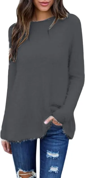 Oversized Sweaters for Women Long Sweaters Solid Color Crewneck Plus Size Sweater Fall Clothes for Women 2024