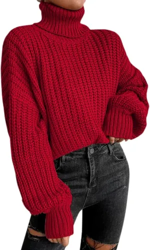 Oversized Turtleneck Sweater for Womens Ribbed Knit Chunky Pullover Winter Warm Plus Size Nylon Fall Trendy Sweaters