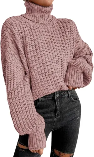 Oversized Turtleneck Sweater for Womens Ribbed Knit Chunky Pullover Winter Warm Plus Size Nylon Fall Trendy Sweaters