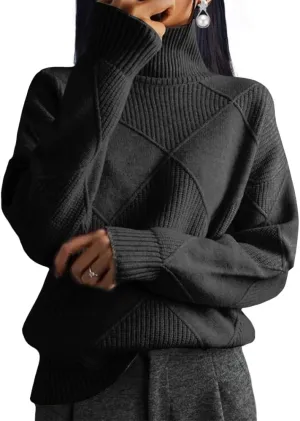 Oversized Womens Turtleneck Sweaters Lightweight Cable Knit Pullover Casual Loose Long Sleeve Chunky Knitted Sweaters